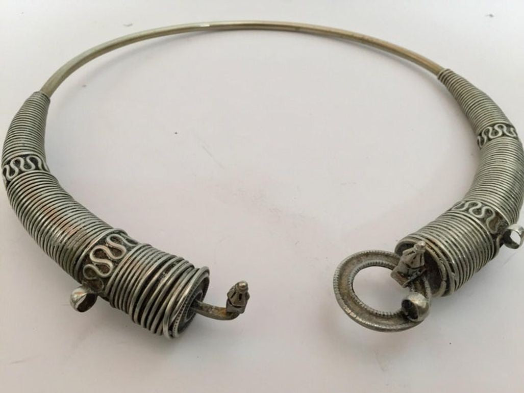 Traditional Silver Torque Necklace Chocker from Rajasthan India