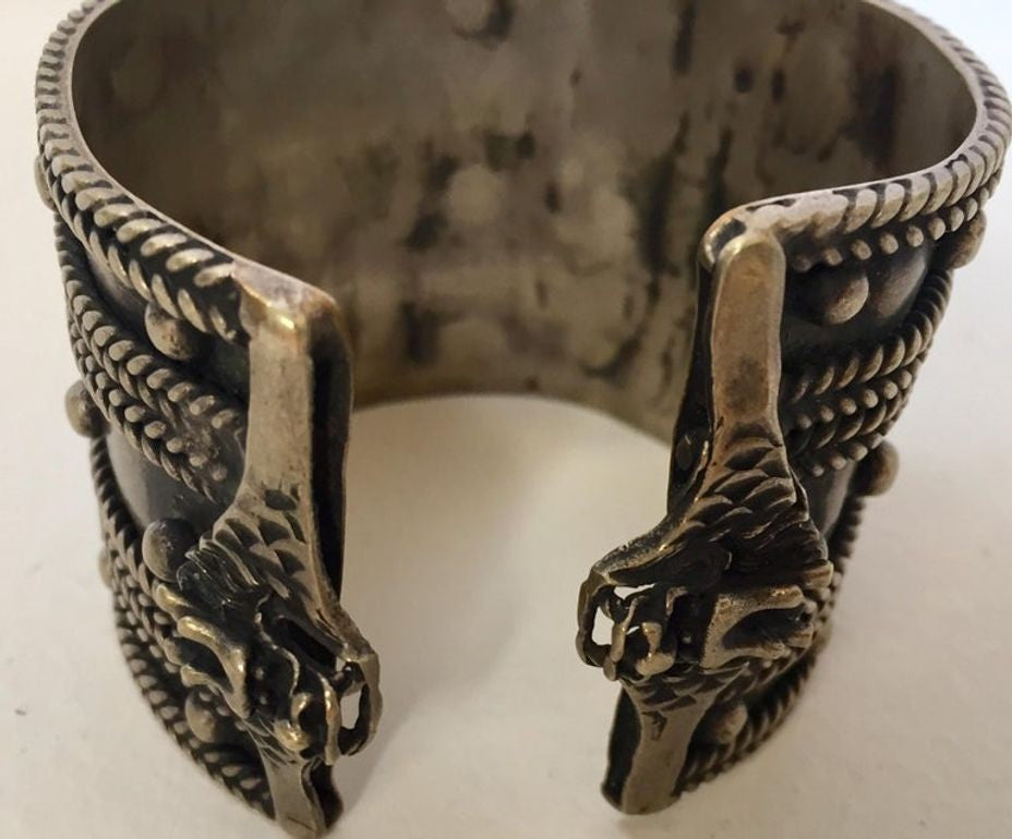 Vintage Moroccan Berber Tribal Bracelet, Handcrafted Metal Cuff, 1950