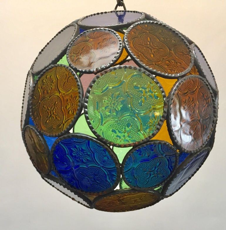 Handcrafted Moroccan Moorish Glass Orb Lantern with Multi-Color Glass