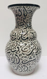 Moroccan Ceramic Vase with Arabic Black Calligraphy Writing Moorish Glazed Fez