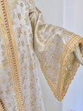 Vintage Moroccan Kaftan White and Gold Metallic Floral Brocade Caftan 1970's