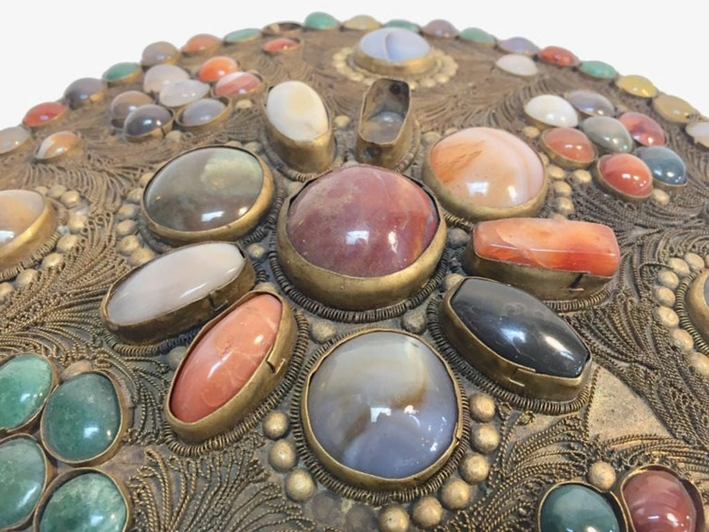Vintage Agate Inlaid Moorish Wedding Jewelry Dressing Box