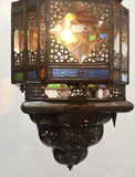 Moroccan Hall Lantern Light Fixture with Multi-Color Glass Moorish Style