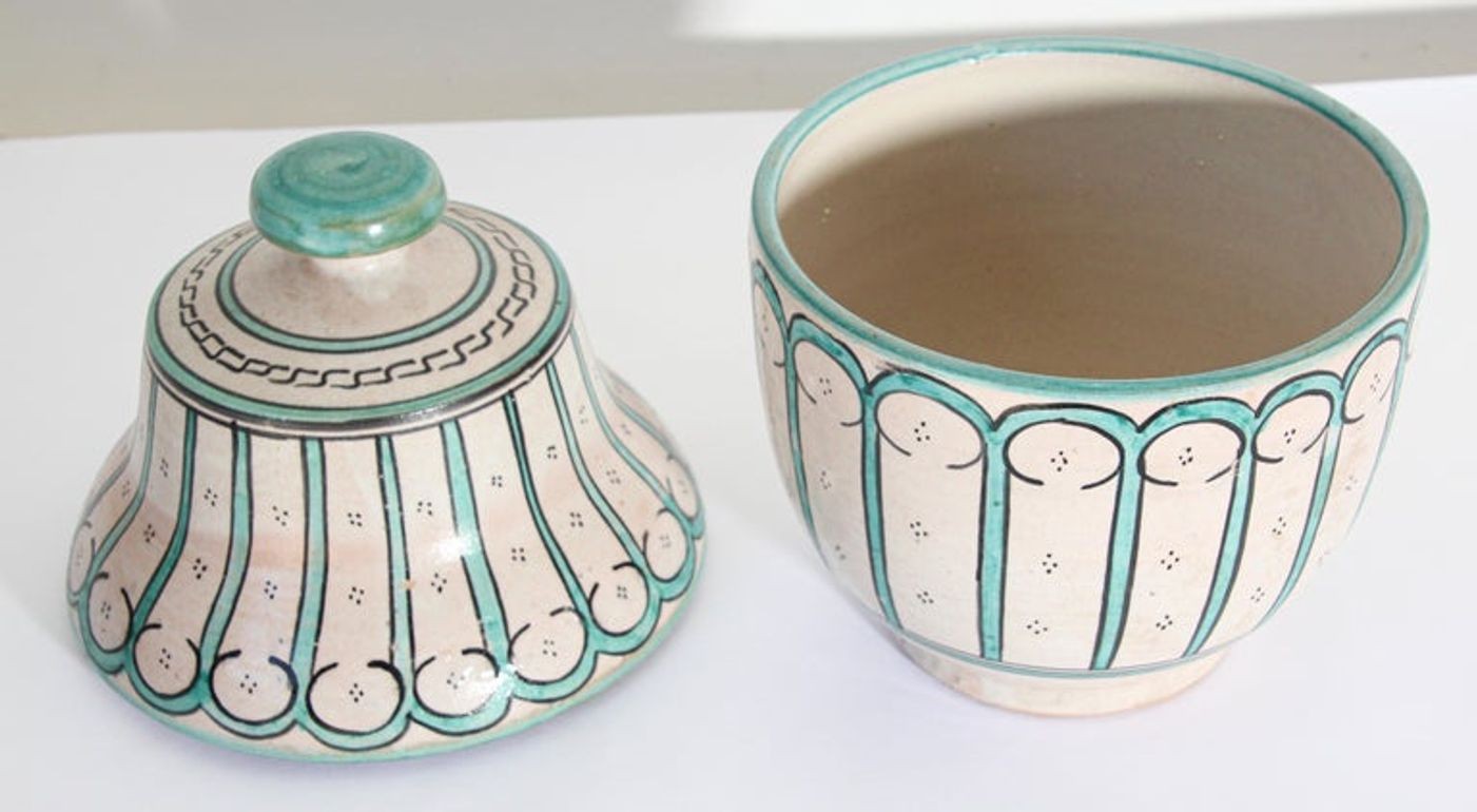 Moroccan Ceramic Glazed Covered Urn Handcrafted in Fez Morocco