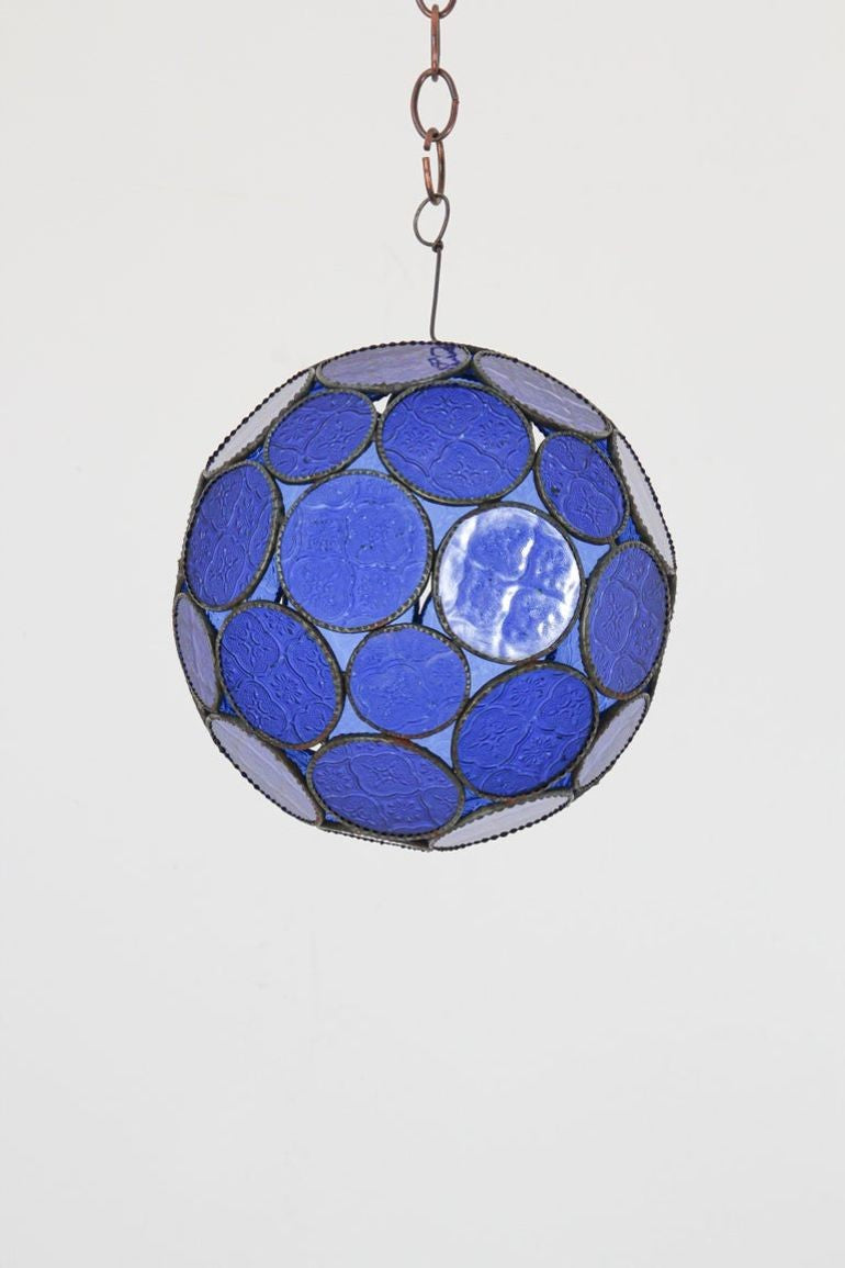 Vintage Moroccan Cobalt Blue Glass Orb Lantern, Marrakech, circa 1970
