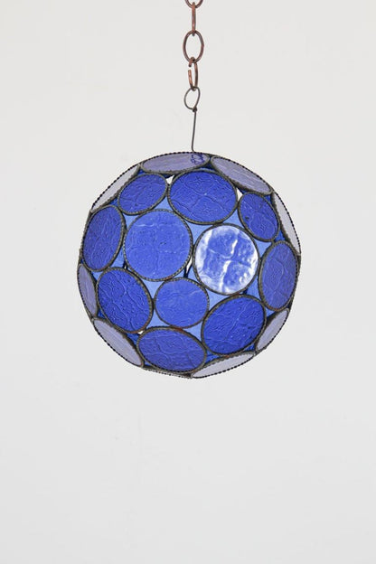Vintage Moroccan Cobalt Blue Glass Orb Lantern, Marrakech, circa 1970