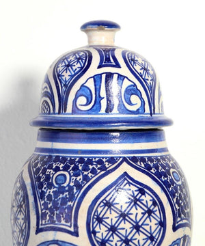Moroccan Ceramic Blue and White Moorish Jar from Fez 1950s