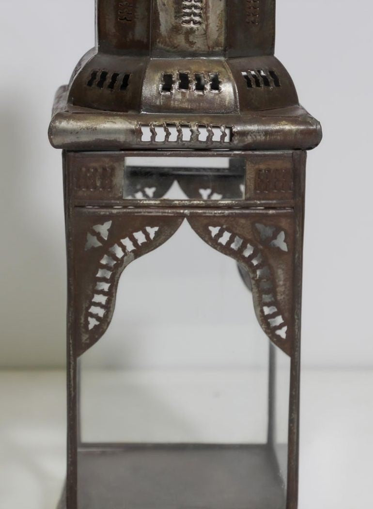 Moroccan Metal Candle Lantern in Moorish Square Metal and Clear Glass