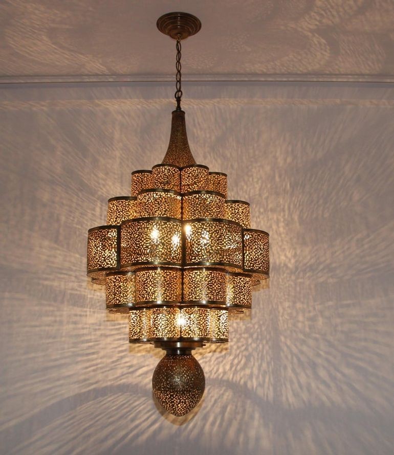 Large Moroccan Brass Chandelier Moorish Alhambra