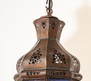 Moroccan Moorish Metal Light Fixture with Stained Glass