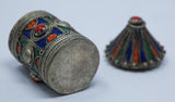 Antique Kabyle Berber Silver & Enamel Kohl Jewelry Box, Algeria, circa 1920s