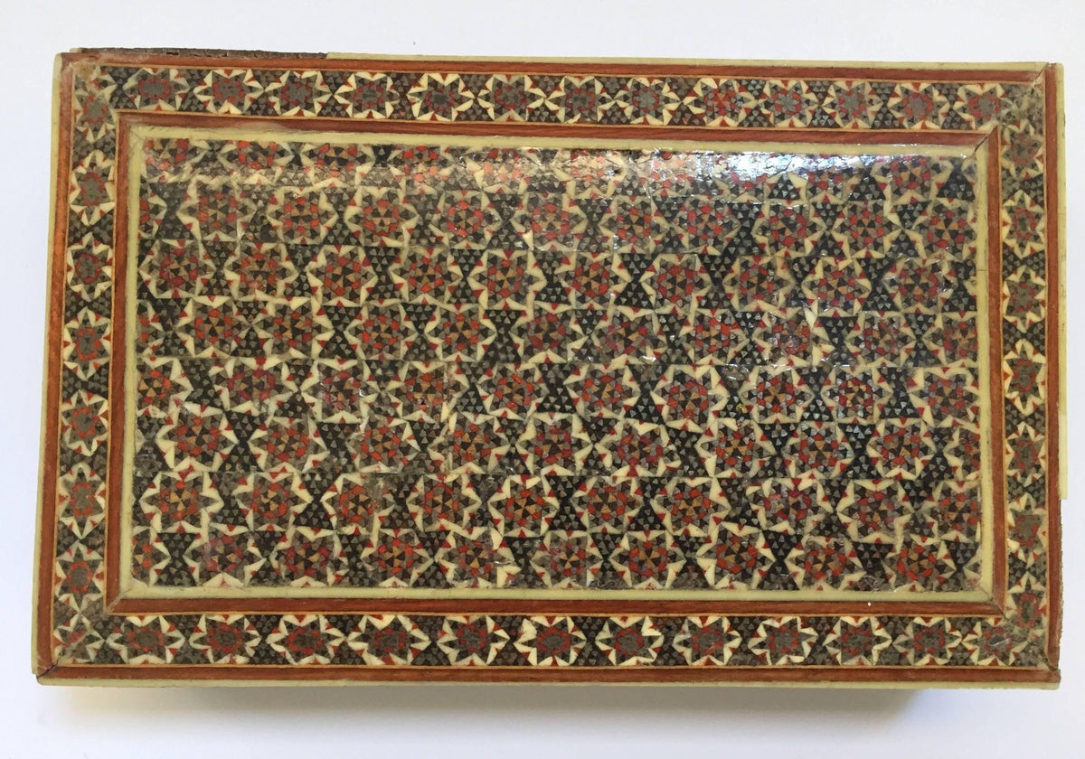 Handcrafted Persian Micro Mosaic Box with Geometric Design, 1940