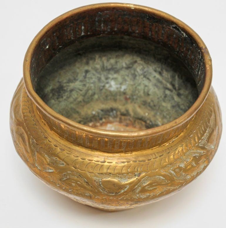 Middle Eastern Islamic Brass Bowl with Egyptian Scene