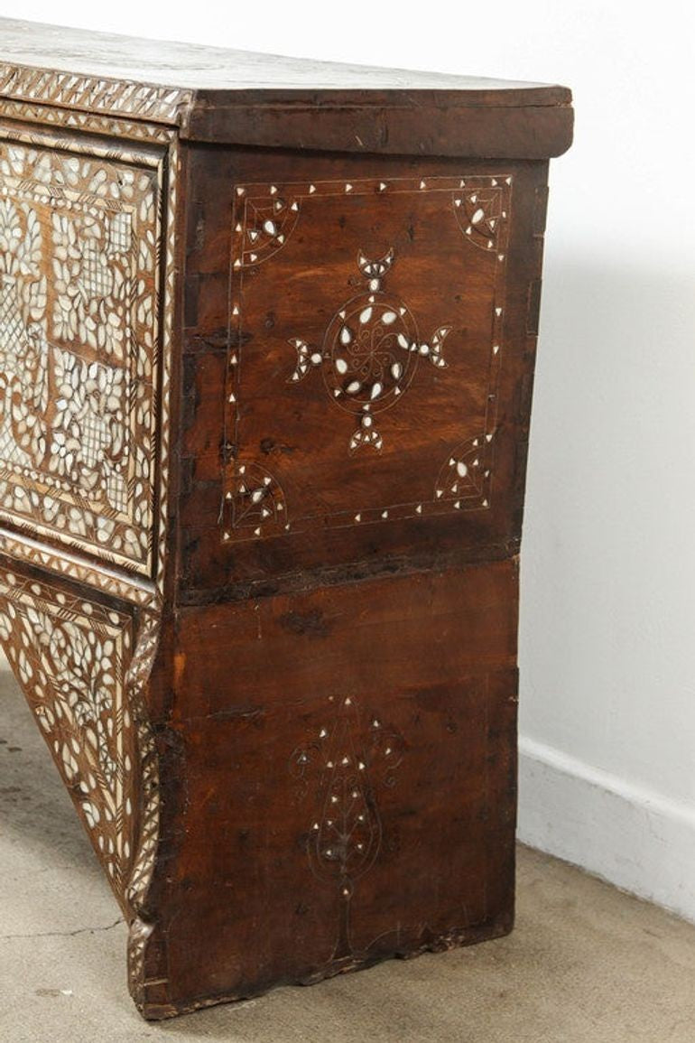 Large 19th-Century Ottoman Levantine Mother-of-Pearl Inlaid Dowry Chest