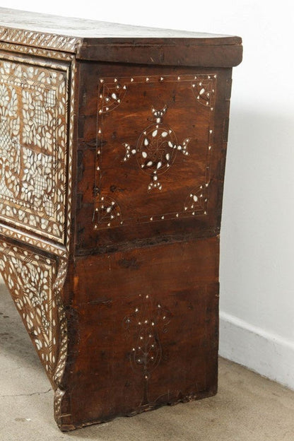 Large 19th-Century Ottoman Levantine Mother-of-Pearl Inlaid Dowry Chest