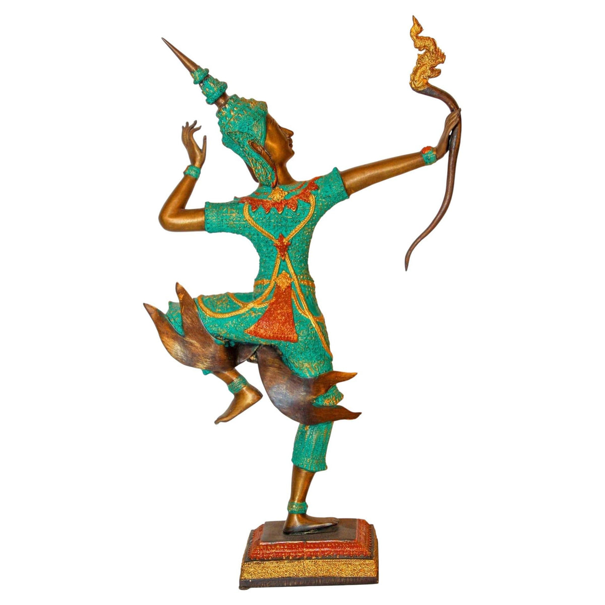 Vintage Bronze Gold and Green Thai Figurine of Prince Rama with a Bow — additional view 13