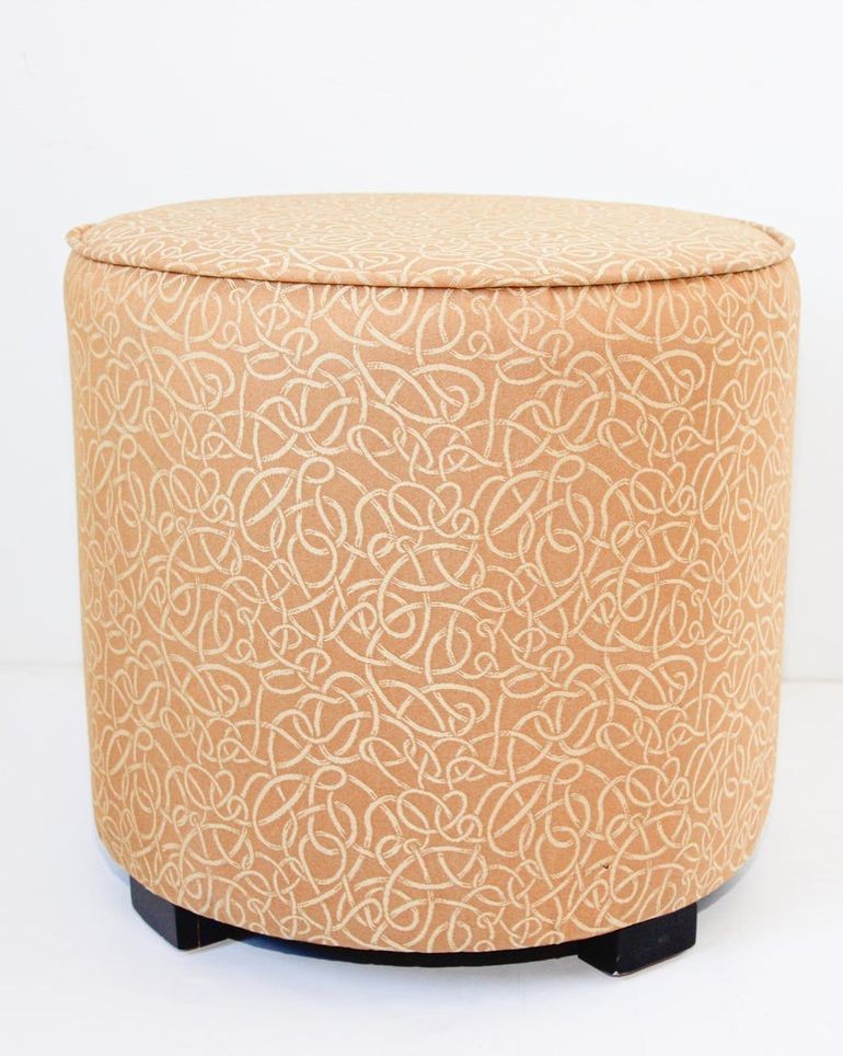 Moroccan Art Deco Style Pouf Upholstered in Gold Fabric Stool