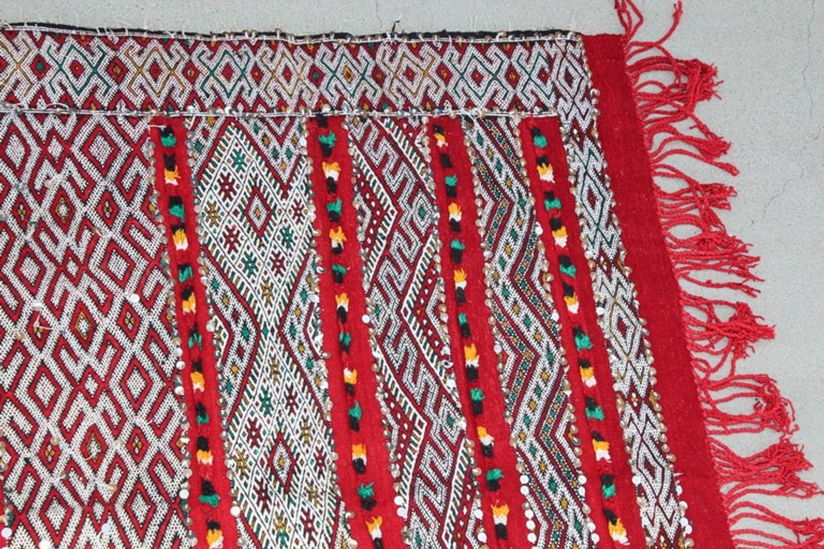 1960s Moroccan Vintage Berber Textile with Sequins North Africa, Handira