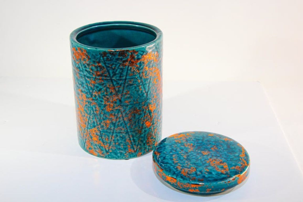 Moroccan Ceramic Blue and Copper Urn with Lid