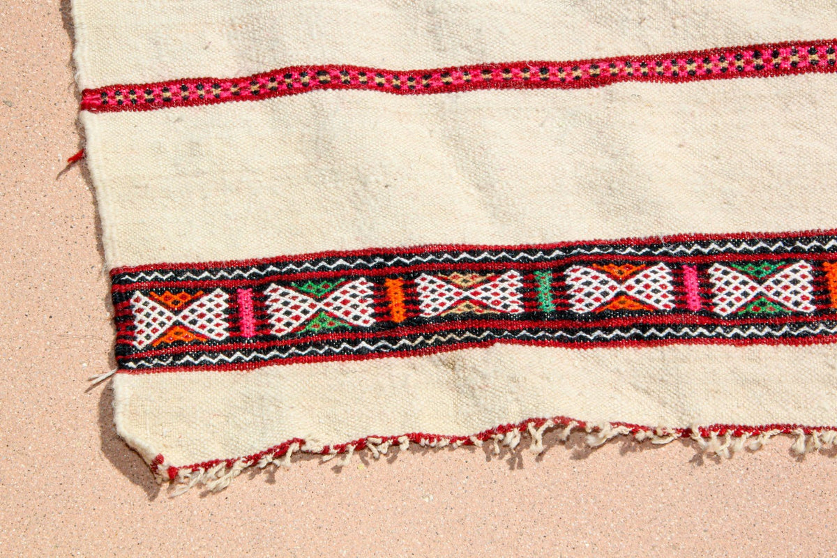 1960s Vintage Berber Moroccan Handira Bohemian Tribal Style Flat-Weave Textile