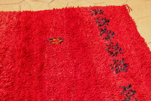 1960s Vintage Red Ethnic Moroccan Fluffy Rug Bed of Roses