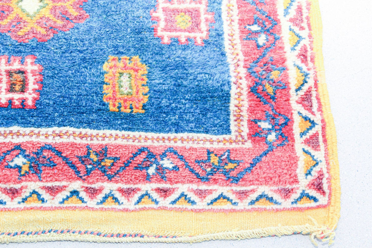1960s Moroccan Berber Rug in Royal Blue, Pink and Orange Colors