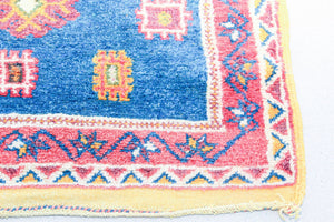 1960s Moroccan Berber Rug in Royal Blue, Pink and Orange Colors