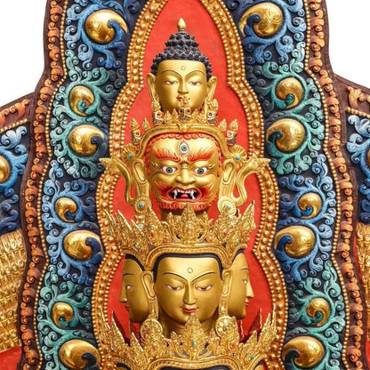 Handcrafted Oversized Gilt and Polychrome Copper Avalokiteshvara Statue, Nepal — detail view 5