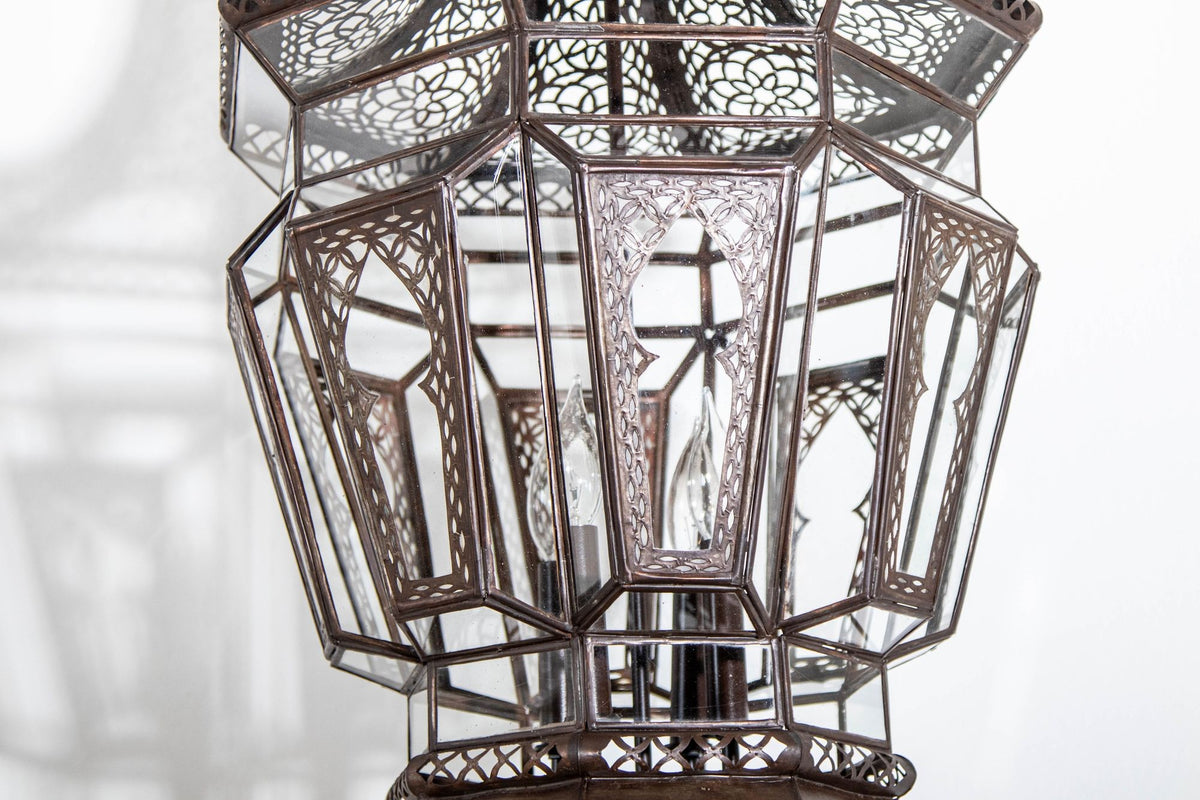 Moroccan Moorish Chandelier, Hand-Crafted Glass & Metal, Vintage 1980