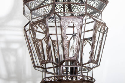 Moroccan Moorish Chandelier, Hand-Crafted Glass & Metal, Vintage 1980
