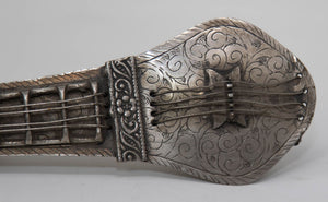 Asian Silver Metal Hand Carved Peacock Sitar Veena Form Box 1950