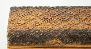 1960s Vintage Asian Large Hand Carved Wooden Humidor Footed Box