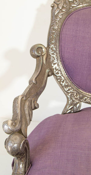Anglo Indian Armchair Throne Silver Embossed Throne 19th Century