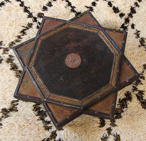 Indian Star Shape Wooden and Brass Low Coffee Table 1950s