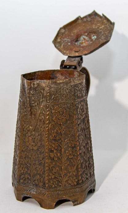 19th Century Antique Indo-Persian Copper Teapot with Floral Design