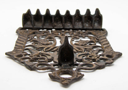 19th Century Moroccan Brass Hanukkah Oil Lamp Menorah, Antique Jewish Judaica