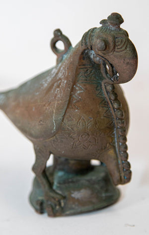 Antique Indian Bronze Parrot Figure oil Lamp Rajasthan 19th Century