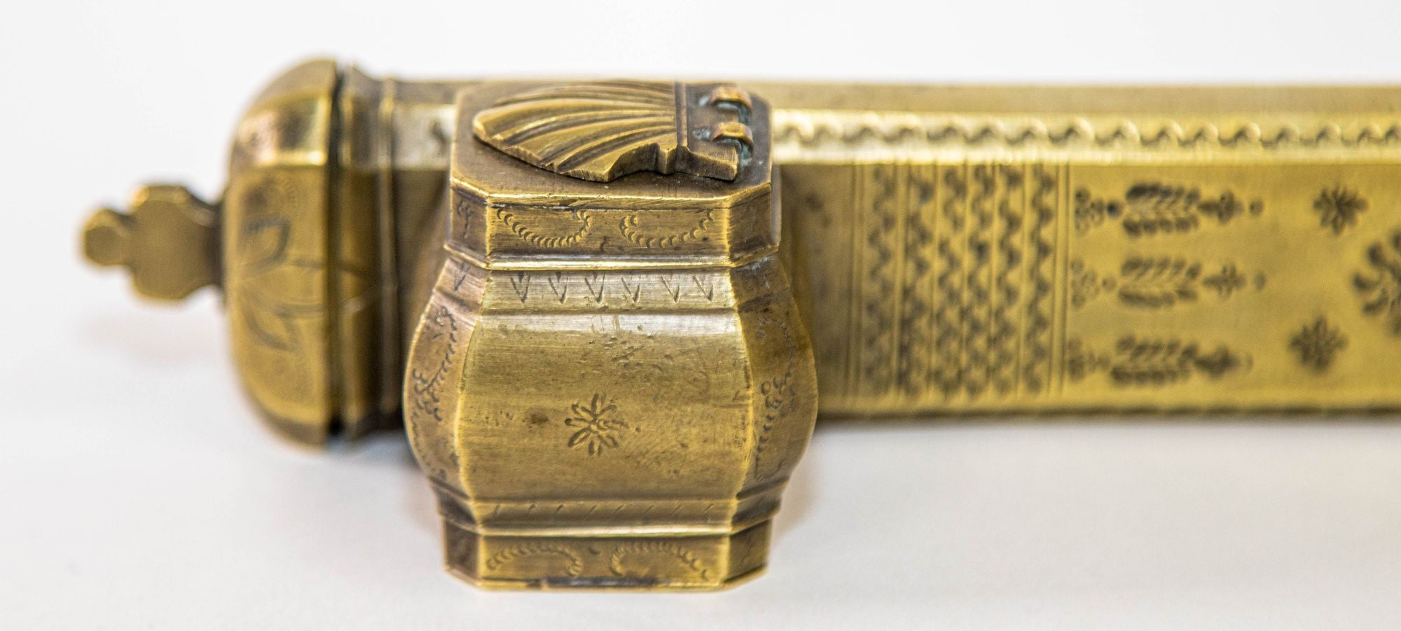 Antique Middle Eastern Islamic Brass Inkwell Qalamdan Circa 1850