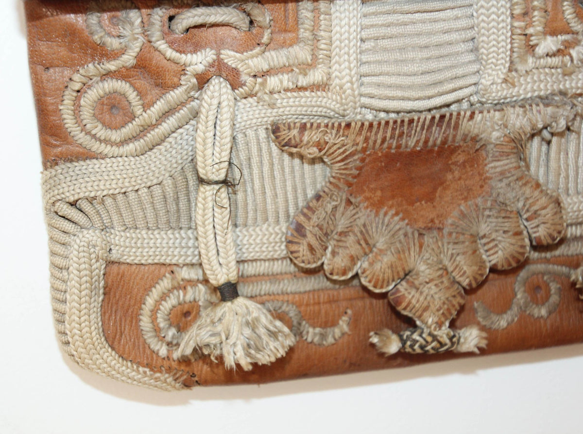 Antique Hand Tooled Leather African Tribal Moroccan Bag Collectible, 1940s