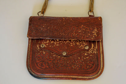 Antique Hand Tooled Leather Moroccan Bag Wall Decor