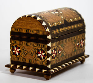 Moorish Spain Arch Top Wood Inaid Marquetry Jewelry Box