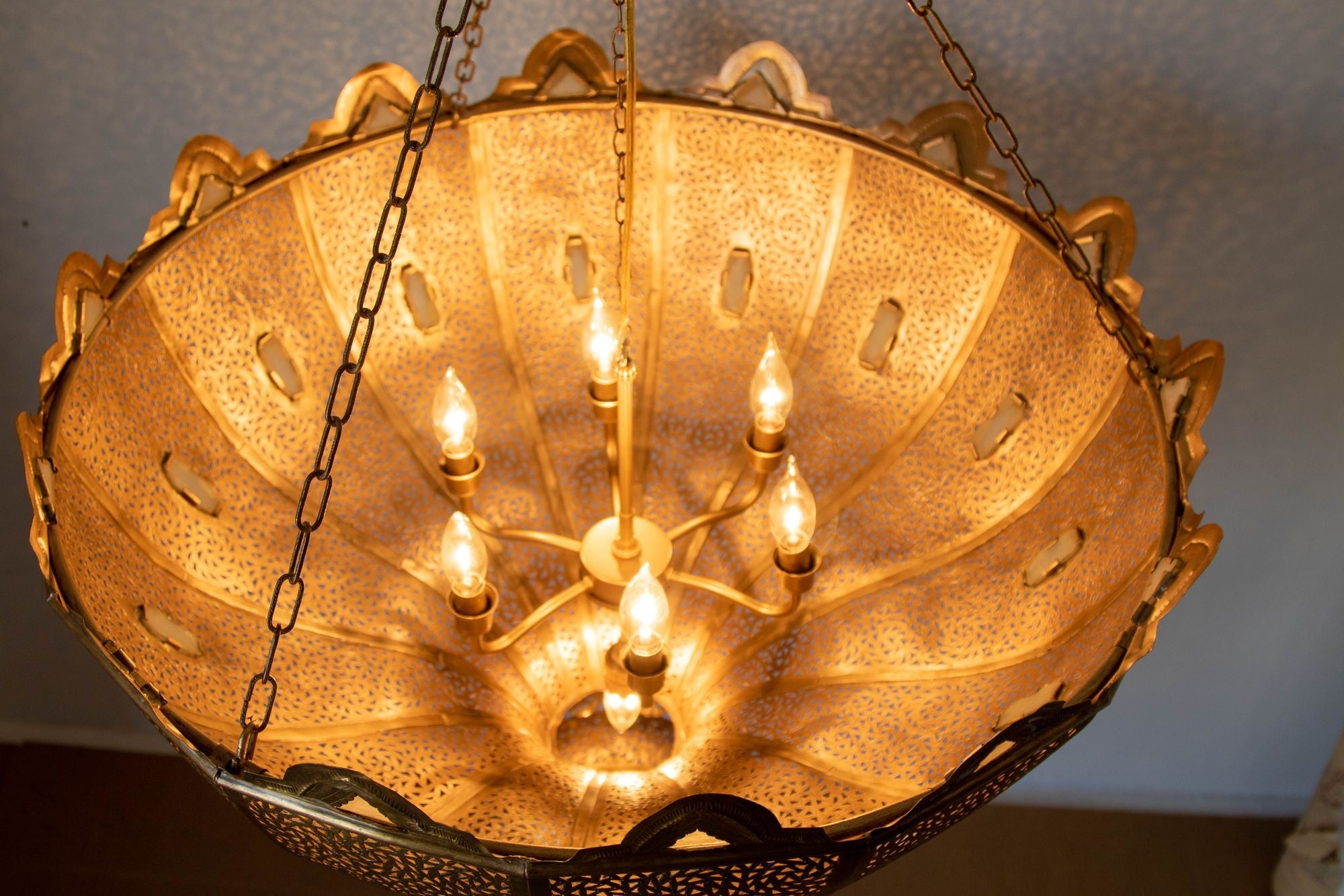 Vintage Large Moroccan Brass Chandelier in Andalus Moorish Style