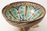 Antique 19th C. Moroccan Ceramic Bowl Polychrome Footed Dish Fez