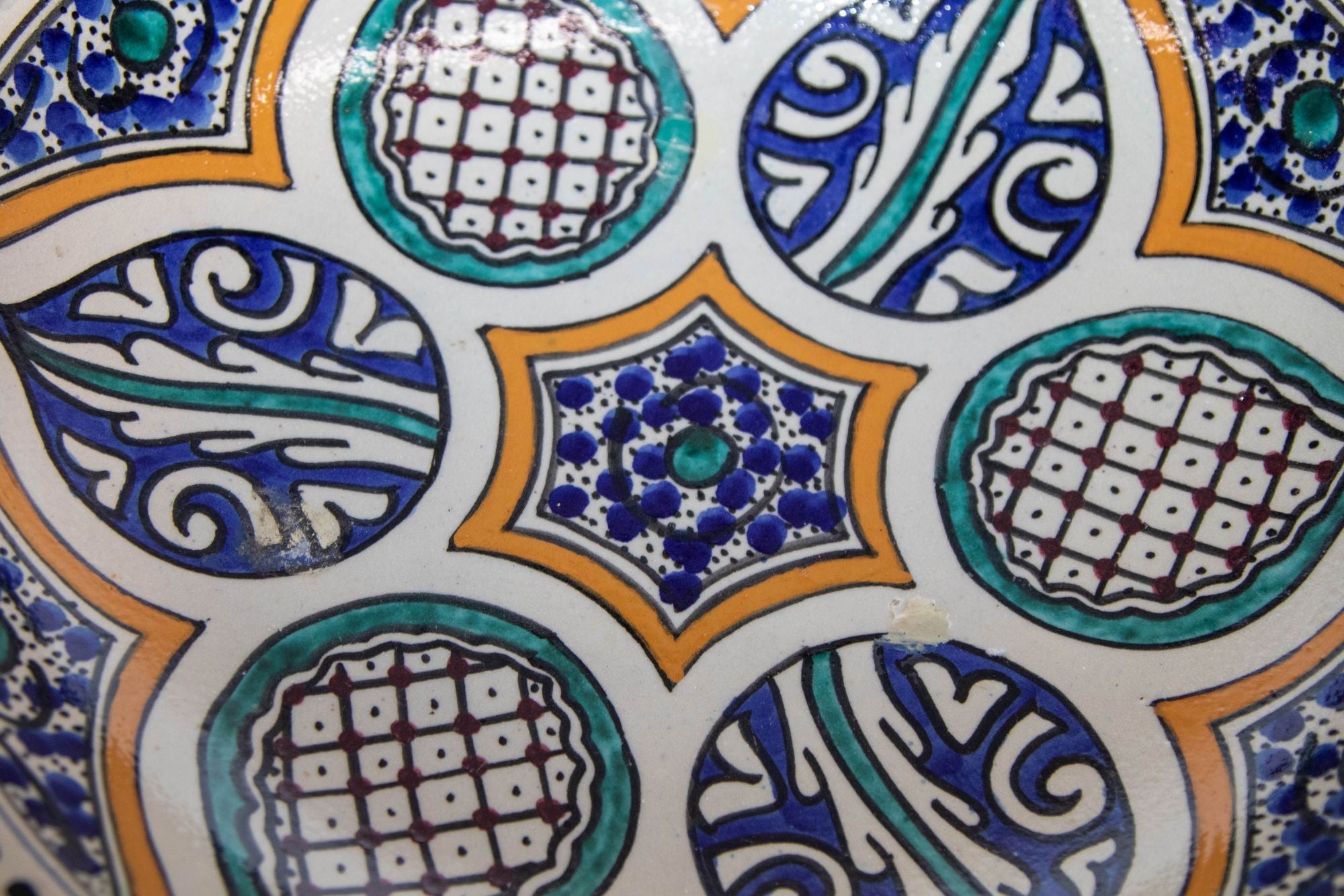 Moroccan Ceramic Bowl from Fez Antique from 1940's