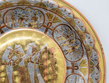 Egyptian Round Brass Tray with Silver and Copper Overlay Wall Hanging 1970