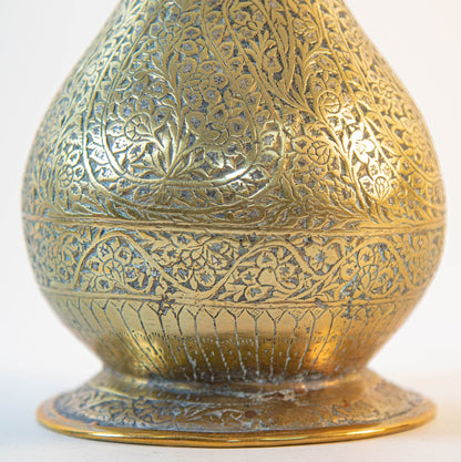 Antique Mughal Engraved Brass Vase, Indo-Persian, 19th Century