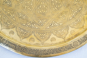 19th Century Mughal Indo Persian Fine Antique Brass Round Tray 17 in