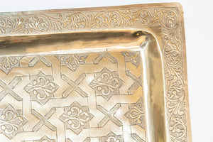 1940s Moroccan Brass Tray Rectangular Shape Polished Gold Brass Serving Platter