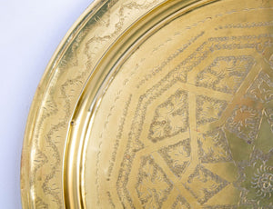 1940's Antique Moroccan Large Polished Round Brass Tray Platter 30 in. D.