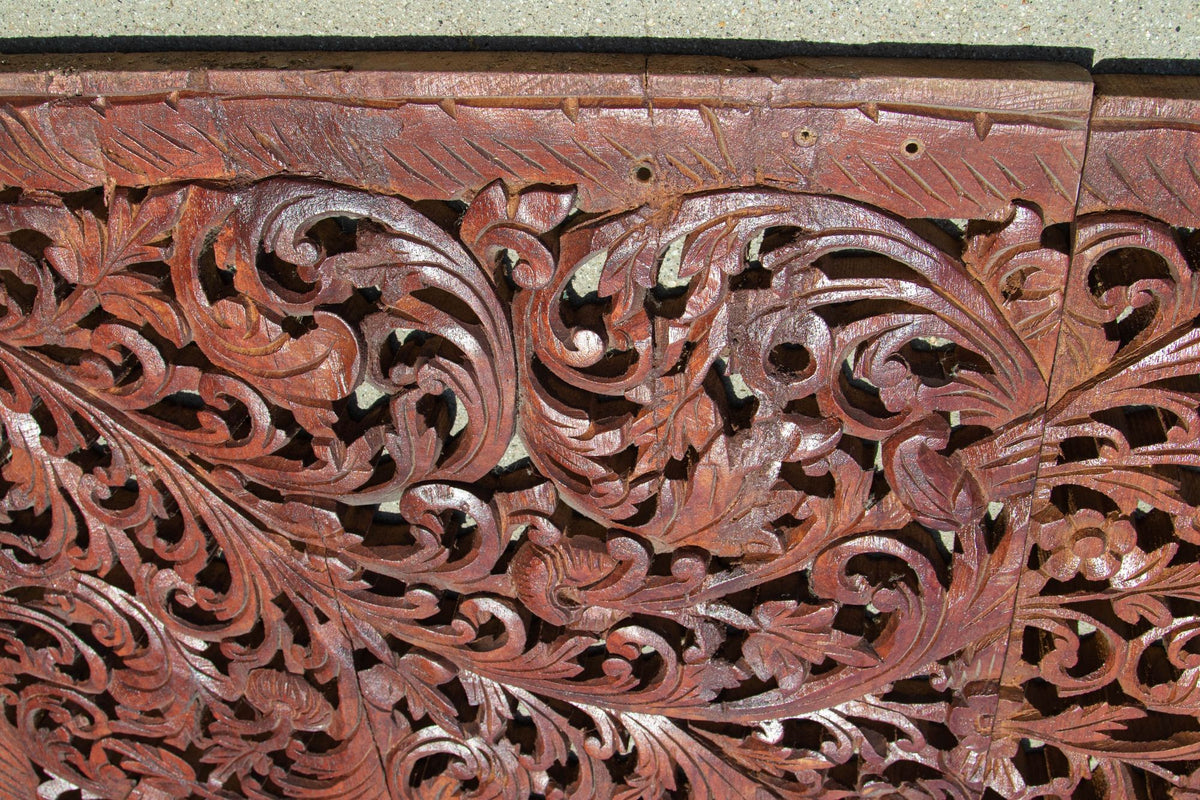 Antique Hand-Carved Teak Wood Arched Asian Wall Panel, Moorish Design, 1940